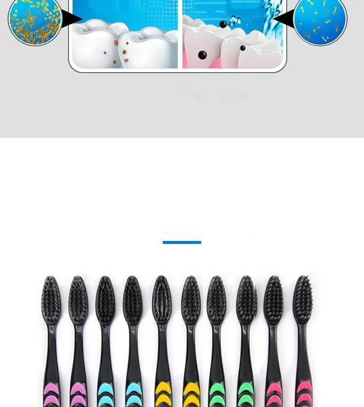 10 Pieces Packed Soft Bristle Bamboo Charcoal Black Hair Ultra-Fine Beauty Toothbrush Couple Suit Oral Cleaning Tools