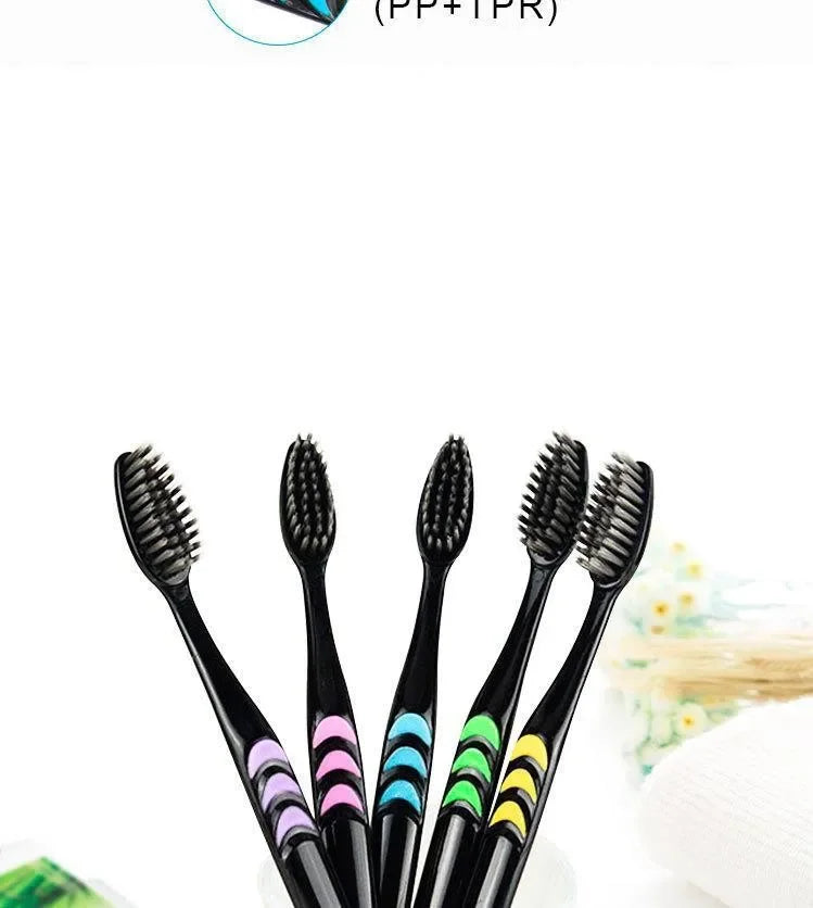 10 Pieces Packed Soft Bristle Bamboo Charcoal Black Hair Ultra-Fine Beauty Toothbrush Couple Suit Oral Cleaning Tools