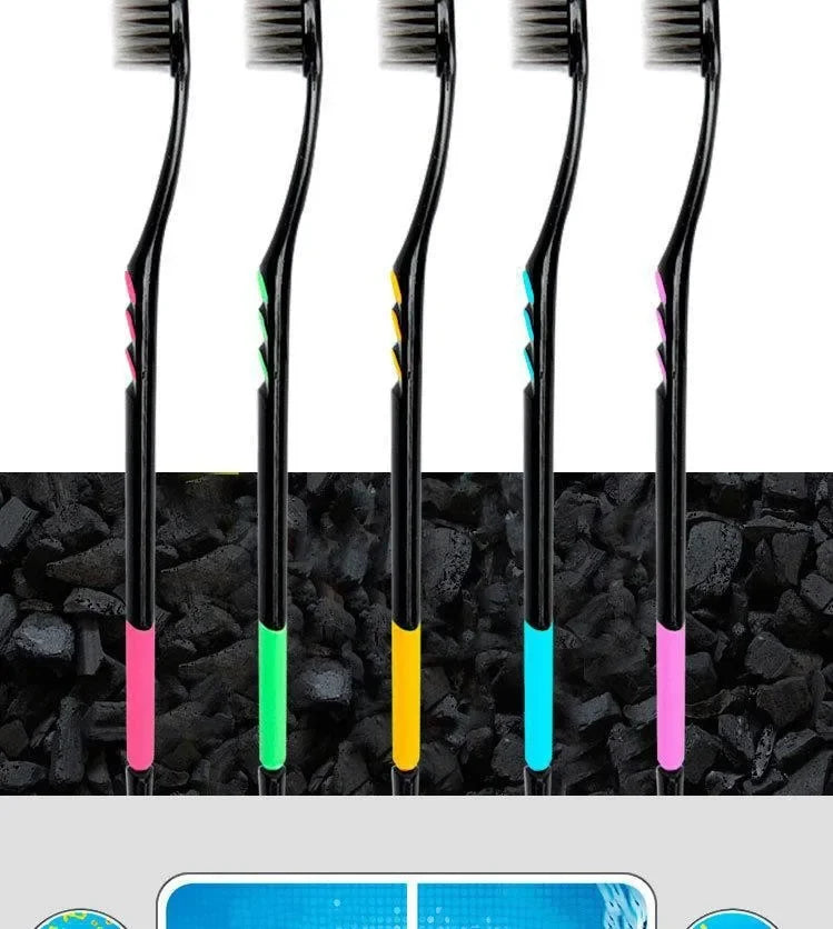 10 Pieces Packed Soft Bristle Bamboo Charcoal Black Hair Ultra-Fine Beauty Toothbrush Couple Suit Oral Cleaning Tools