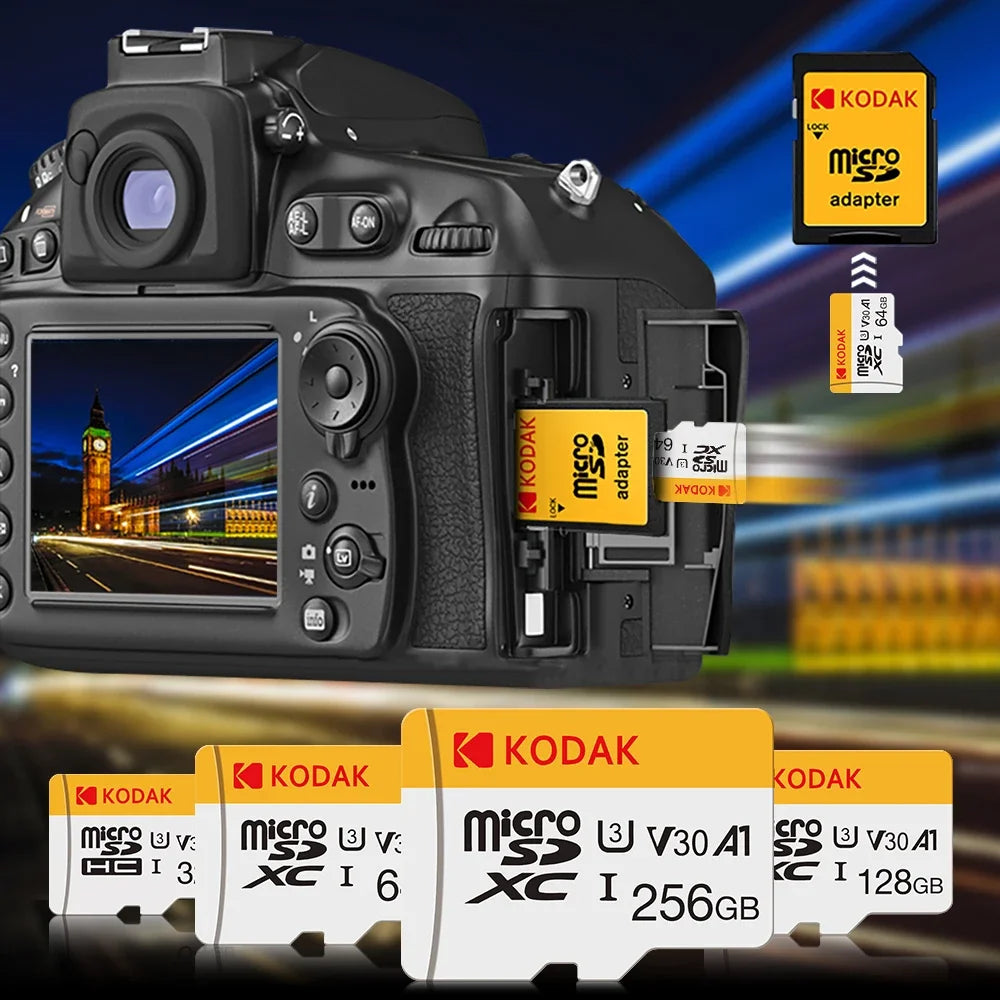 100% Original Kodak Micro SD Card 64GB Class 10 High Speed Memory Card 32GB Wholesale U3 Card 128G 256G Smartphone Tablet Camera