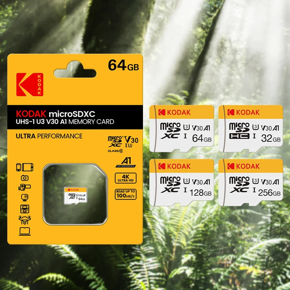 100% Original Kodak Micro SD Card 64GB Class 10 High Speed Memory Card 32GB Wholesale U3 Card 128G 256G Smartphone Tablet Camera
