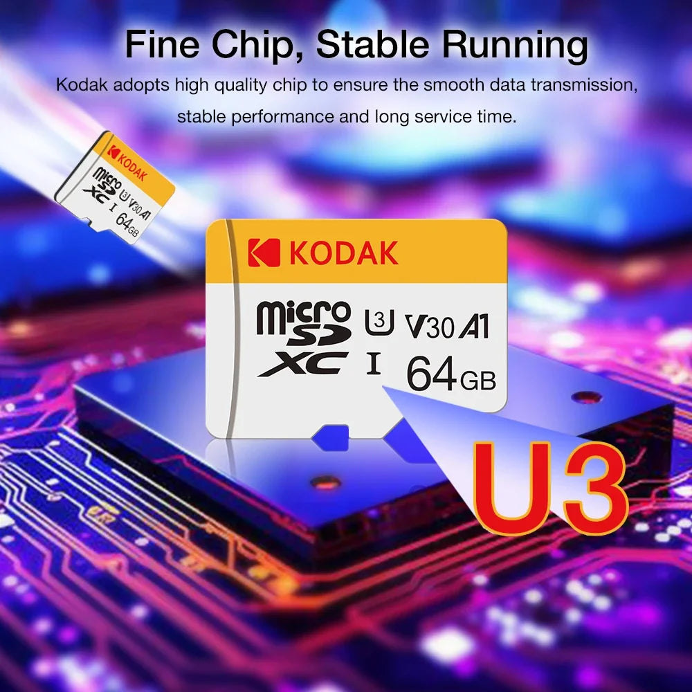 100% Original Kodak Micro SD Card 64GB Class 10 High Speed Memory Card 32GB Wholesale U3 Card 128G 256G Smartphone Tablet Camera