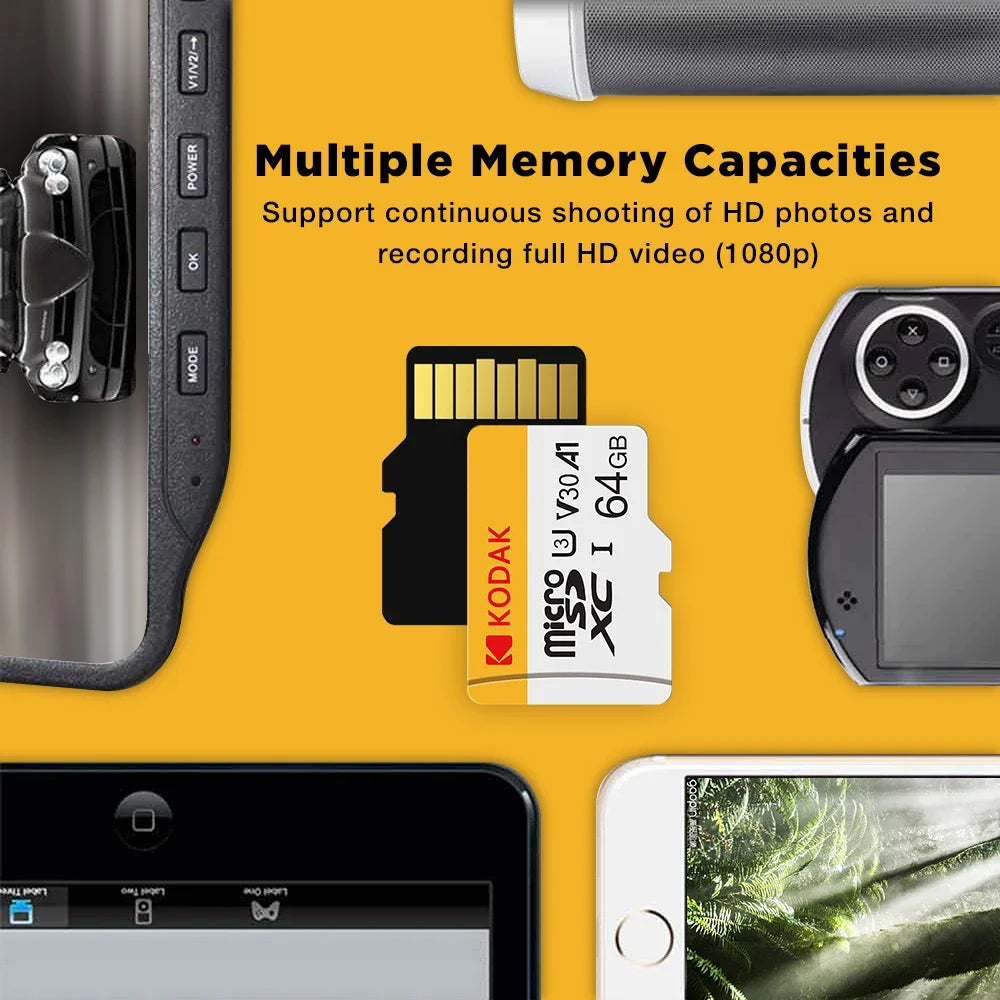 100% Original Kodak Micro SD Card 64GB Class 10 High Speed Memory Card 32GB Wholesale U3 Card 128G 256G Smartphone Tablet Camera