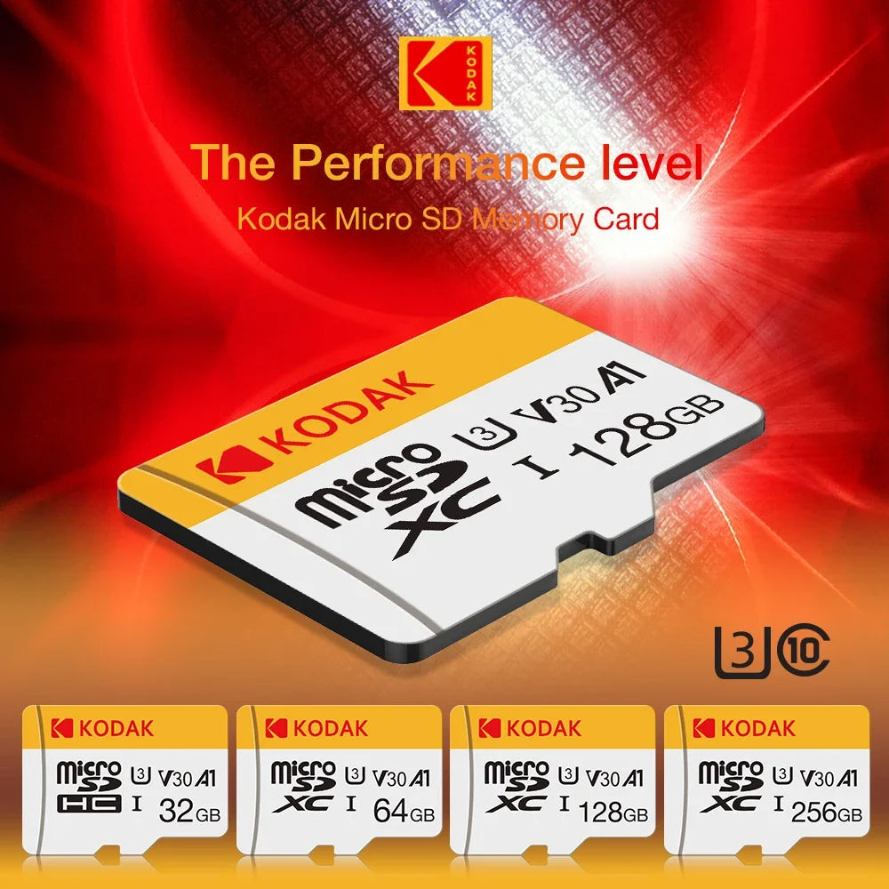 100% Original Kodak Micro SD Card 64GB Class 10 High Speed Memory Card 32GB Wholesale U3 Card 128G 256G Smartphone Tablet Camera