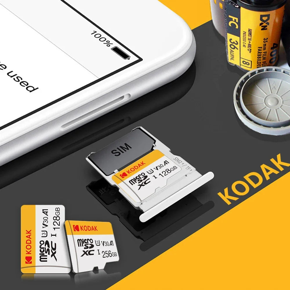 100% Original Kodak Micro SD Card 64GB Class 10 High Speed Memory Card 32GB Wholesale U3 Card 128G 256G Smartphone Tablet Camera