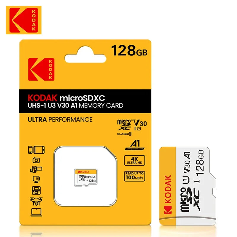 100% Original Kodak Micro SD Card 64GB Class 10 High Speed Memory Card 32GB Wholesale U3 Card 128G 256G Smartphone Tablet Camera